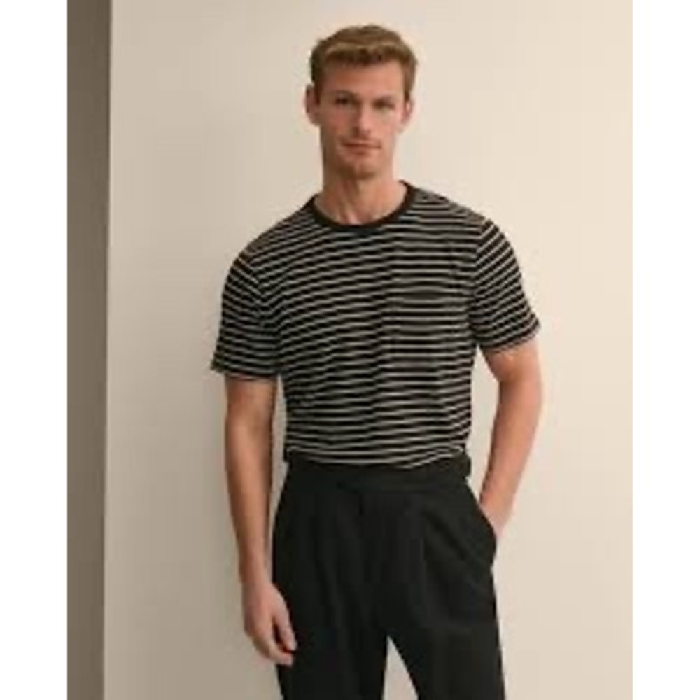 Brooks Brothers Mens Supima Cotton Striped Pocket T-Shirt Navy Blue White Large